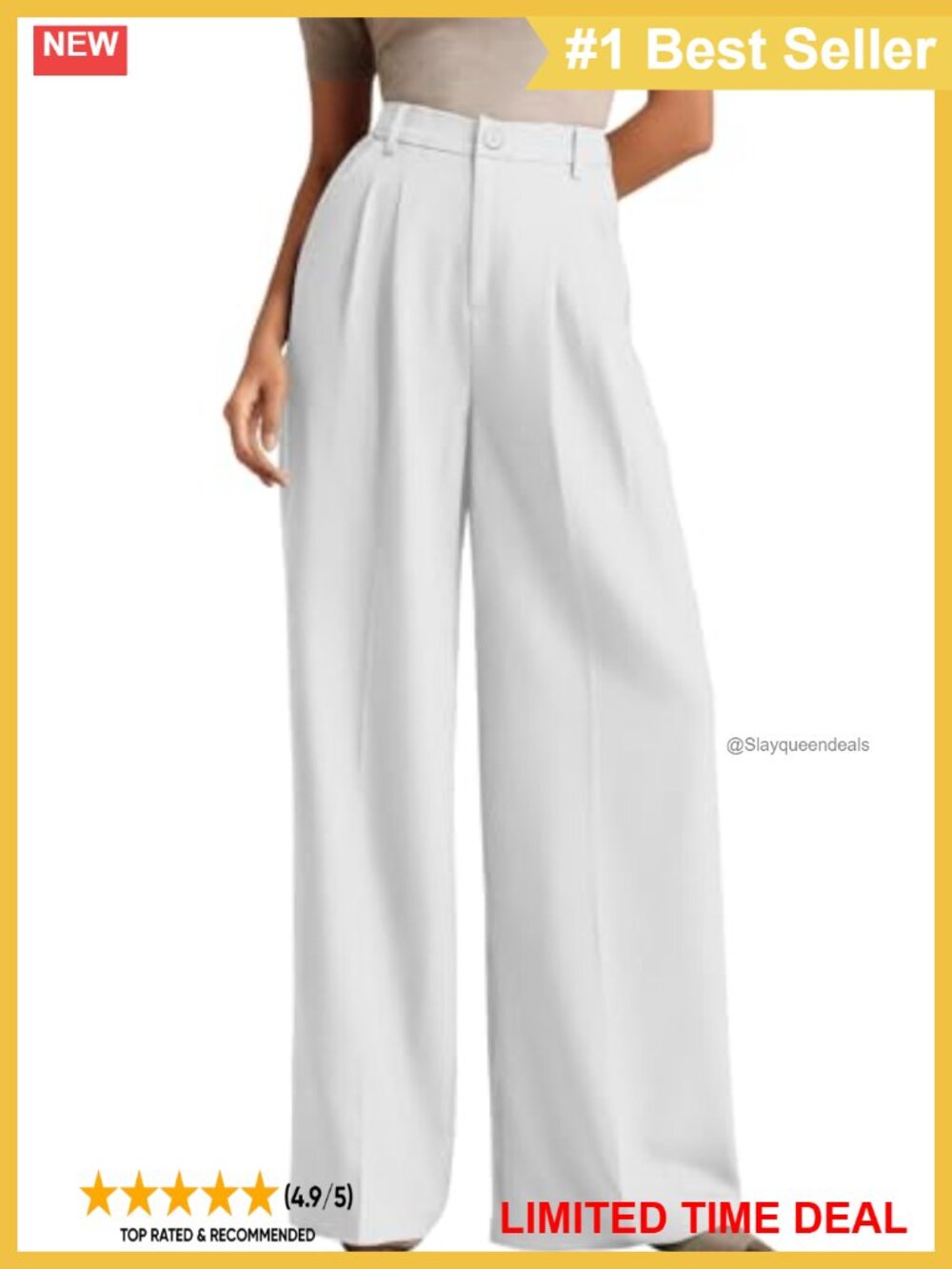 Women's Wide Leg High Waist Dress Pants Pleated Trousers Pockets